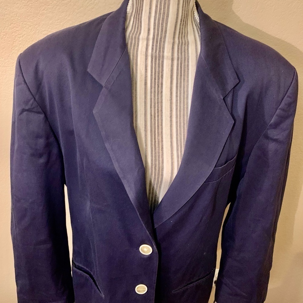 Vintage Banana Republic Blazer Size 12 Navy Blue Shoulder Pads Button-Up Cotton - Picture 2 of 16